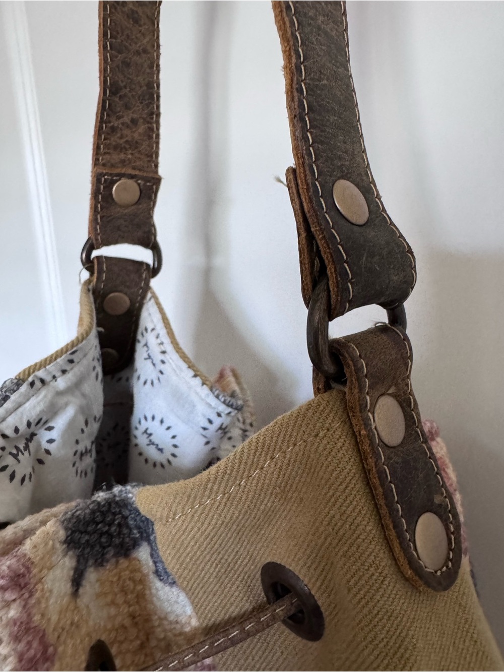 MYRA BAG Tan and Pink Boho Drawstring Shoulder Bucket Bag - Picture 4 of 14